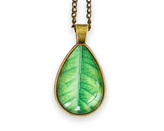 Necklace With Leaf Necklace With Green Leaf Jewelry Pendant