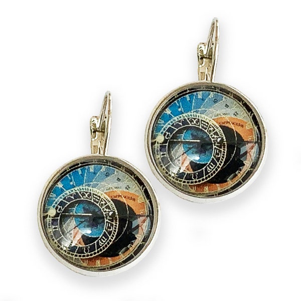 Prague Astronomical Clock, Astronomy earrings, Prague clock earrings, Steampunk earrings, Zodiac earrings, Vintage clock, Prague jewelry