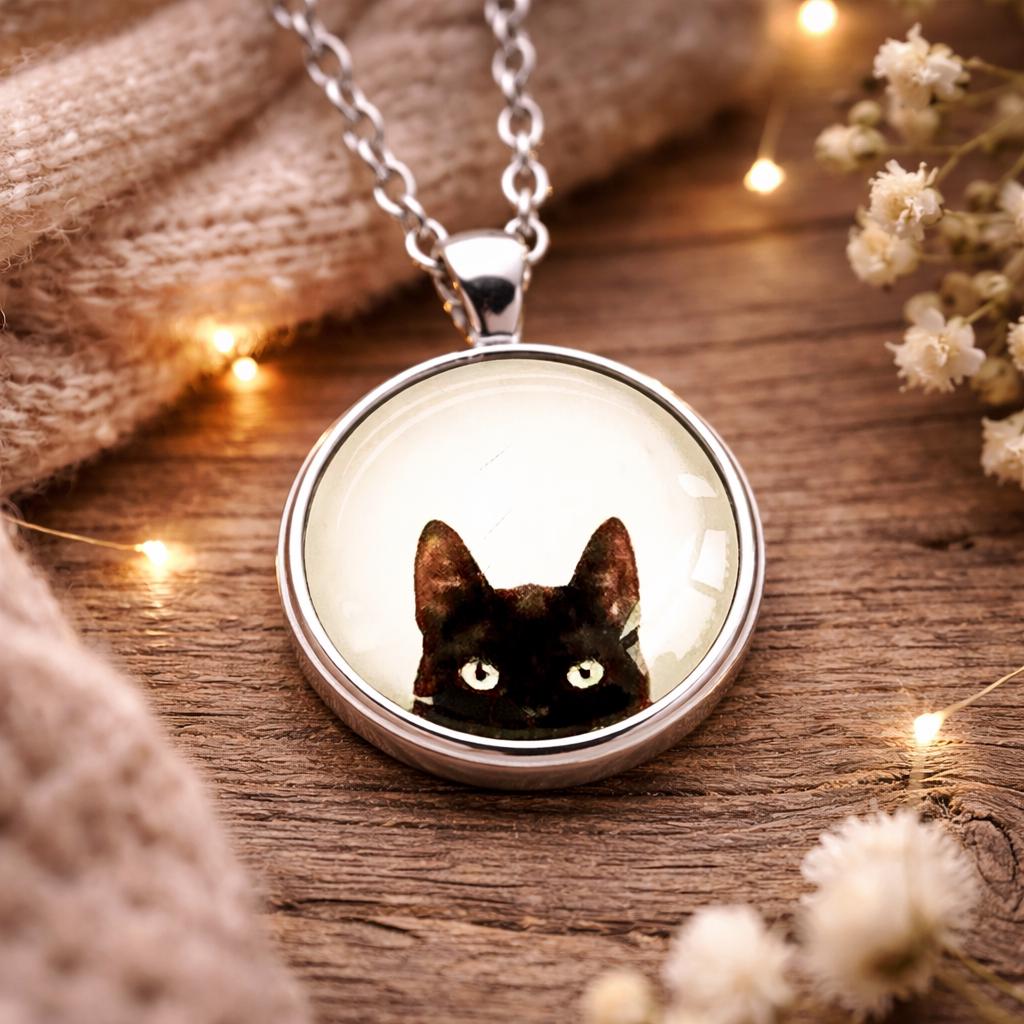 Collana con ciondolo a forma di gatto nero, gioiello carino