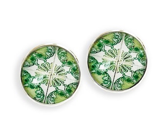 Portuguese tile earrings, Portugal green tile jewelry, Portuguese gifts, Portugal gift, Portugal jewelry, Gift from daughter to mom