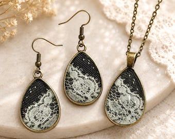 13e verjaardag kanten sieradenset, kantcadeau voor vrouw, ketting en oorbellen