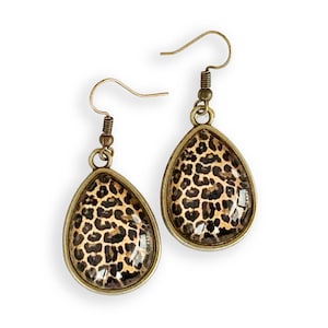 Leopard Print Teardrop Earrings: Cat Lover Jewelry Gift