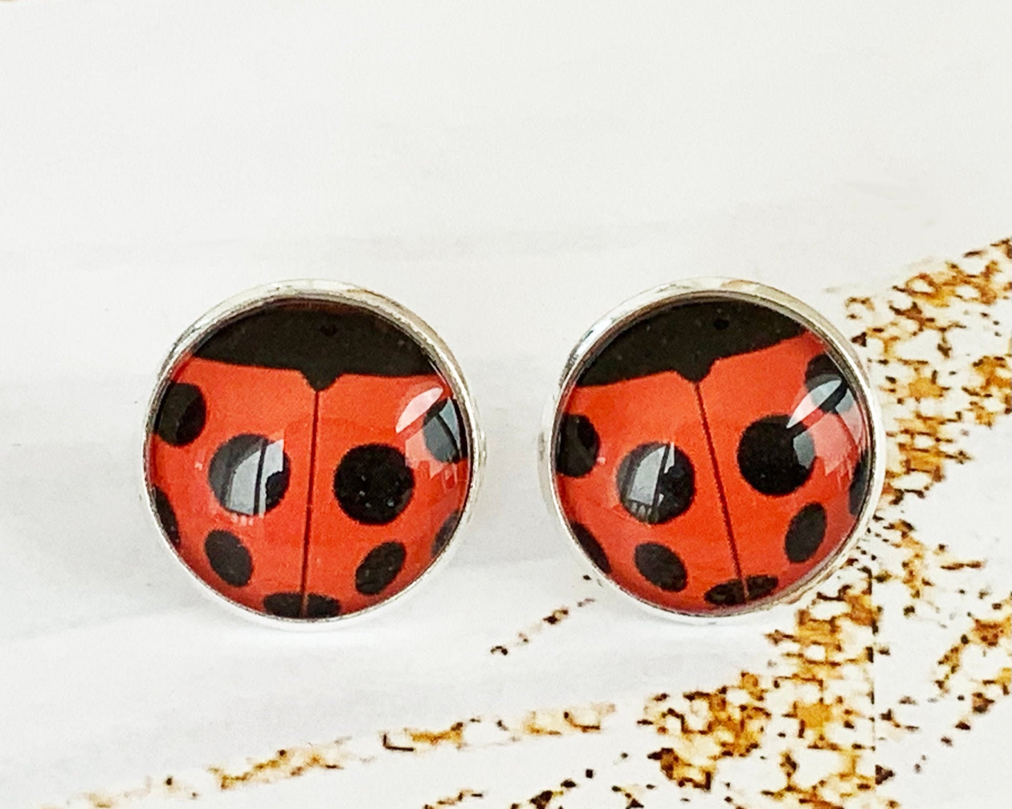 Ladybug Earrings stud Cute earrings stud Ladybug jewelry Etsy