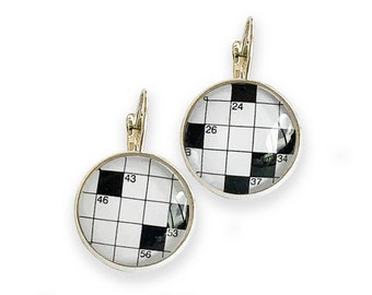 Mismatched earrings, Crossword earrings, Crossword lover, Jewelry gift, Puzzle gifts for her, Crossword puzzle gifts, Crossword gifts