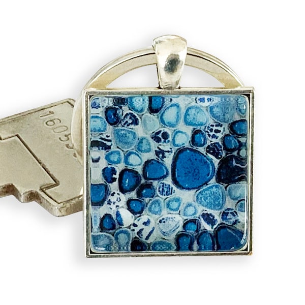 Porte-clés mosaïque bleue, porte-clés pierres bleues, porte-clés tuiles bleues, breloque sac à main, porte-clés mosaïque, bijoux mosaïque