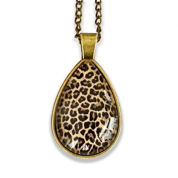 Collier léopard en forme de larme, pendentif léopard, bijoux léopard, colliers africains, collier guépard, collier déclaration chat, bijoux chat