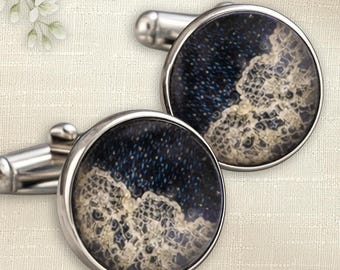 Gemelos de 13.º aniversario, diseño de encaje de bolillos, regalo para él, con detalles en marfil francés.