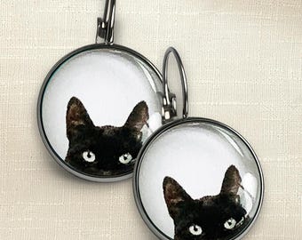 Black Cat Earrings Peeking Cat Dangle Jewelry