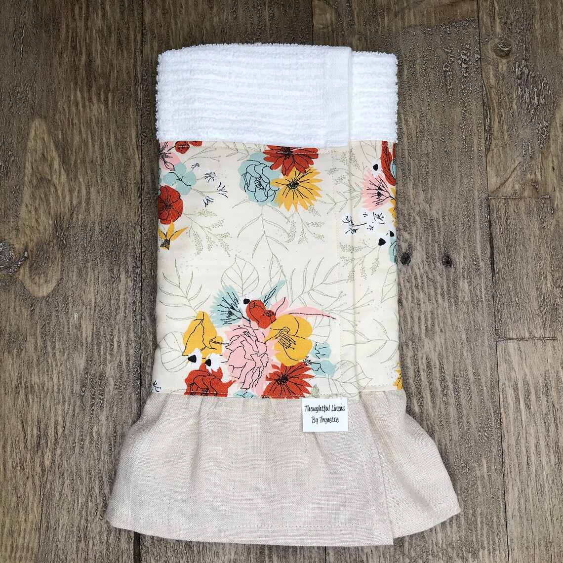 Floral Hand Towel with Natural Linen RufflePretty FloralFun Etsy