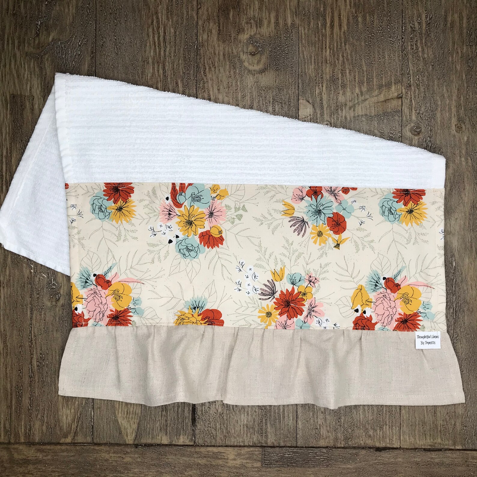 Floral Hand Towel with Natural Linen RufflePretty FloralFun Etsy