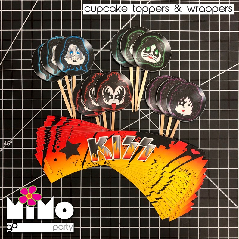 Kiss Band Cupcake Toppers and Wrappers. Retro Rock'n Roll Etsy