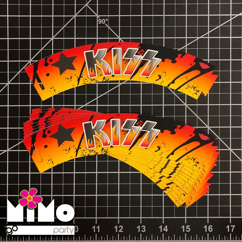 Kiss Band Cupcake toppers and wrappers. Retro Rock'n Roll Etsy.de