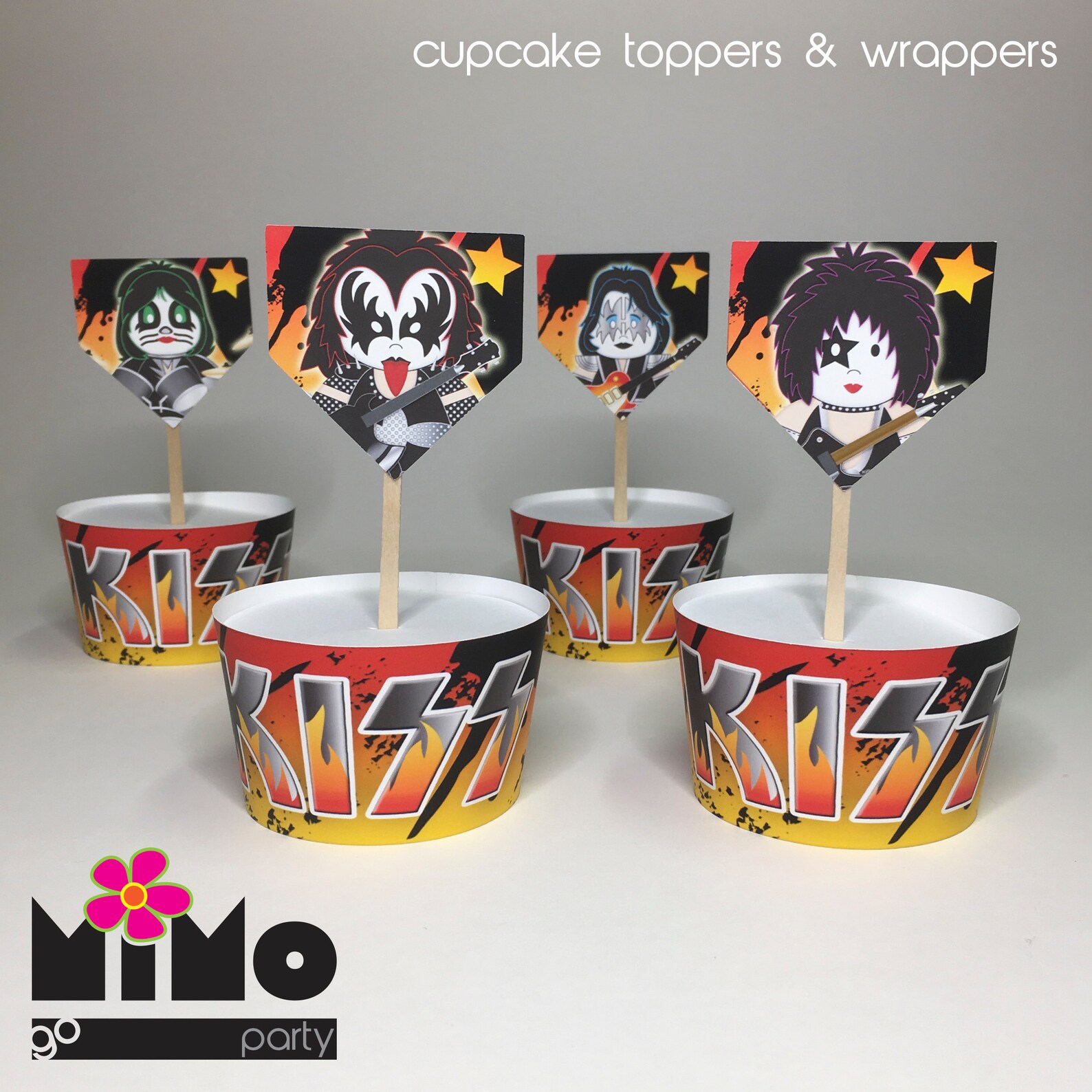 Kiss Band Cupcake toppers and wrappers. Retro Rock'n Roll Etsy