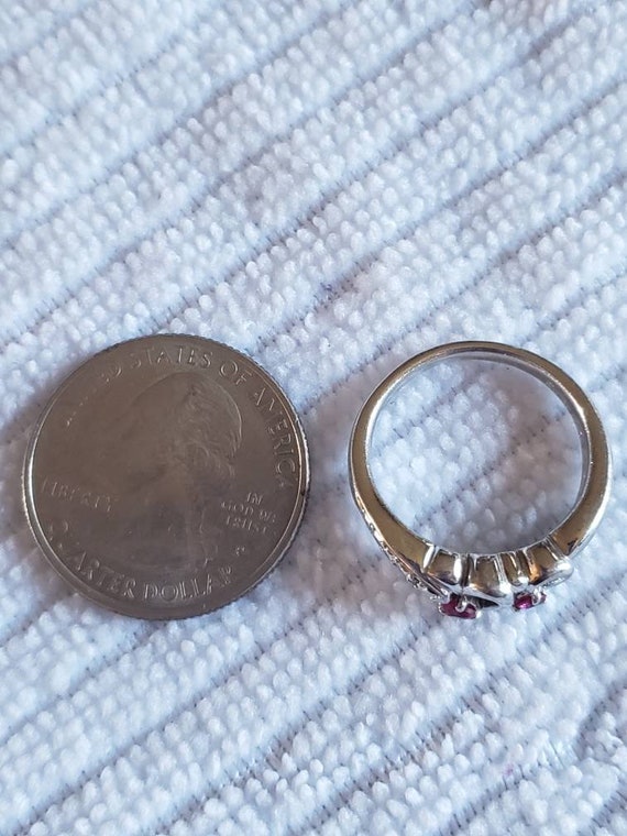 Double heart lab created Ruby ring in Silver. Thi… - image 5