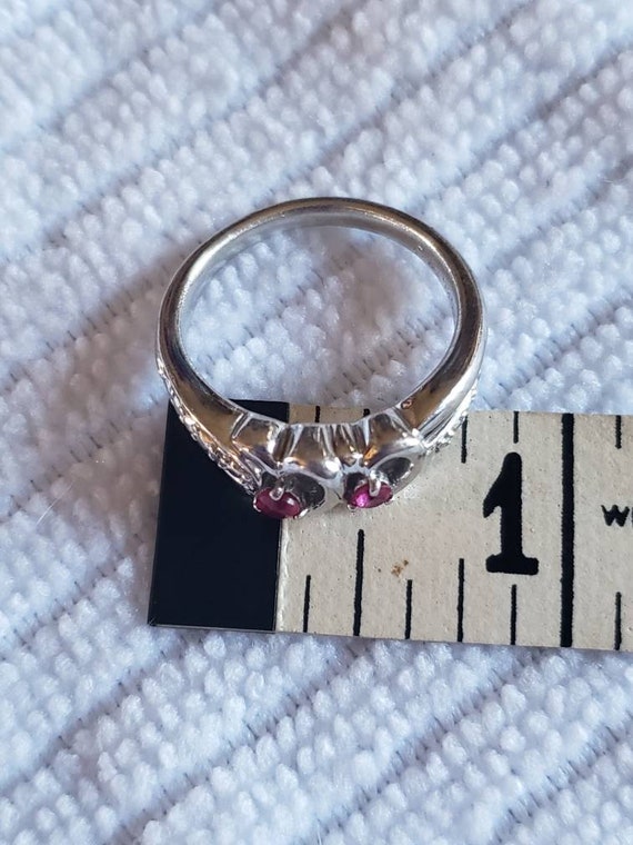 Double heart lab created Ruby ring in Silver. Thi… - image 4