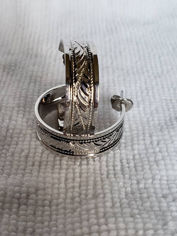 Beaded design hoop silver earrings. These silver … - image 1