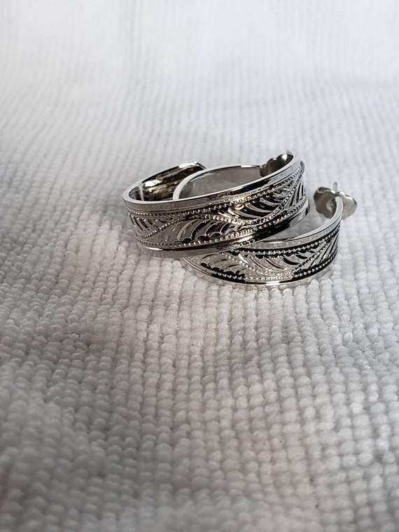 Beaded design hoop silver earrings. These silver … - image 2