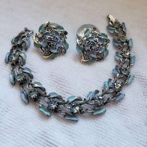 Rare! Vintage Park Lane bracelet and clip on earrings. Blue enamel and blue rhinestone bracelet and earring set. Need Something Blue?