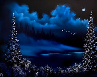 Painting 1259 - 18x24" Canvas - UFO Landscape painted Live on TikTok on 4/23/24 by PaintWithJosh