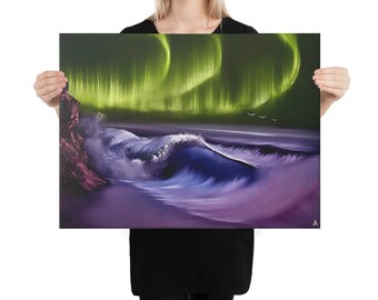 Canvas Print - Limited Edition - Lavender Shores Aurora Borealis Seascape by PaintWithJosh