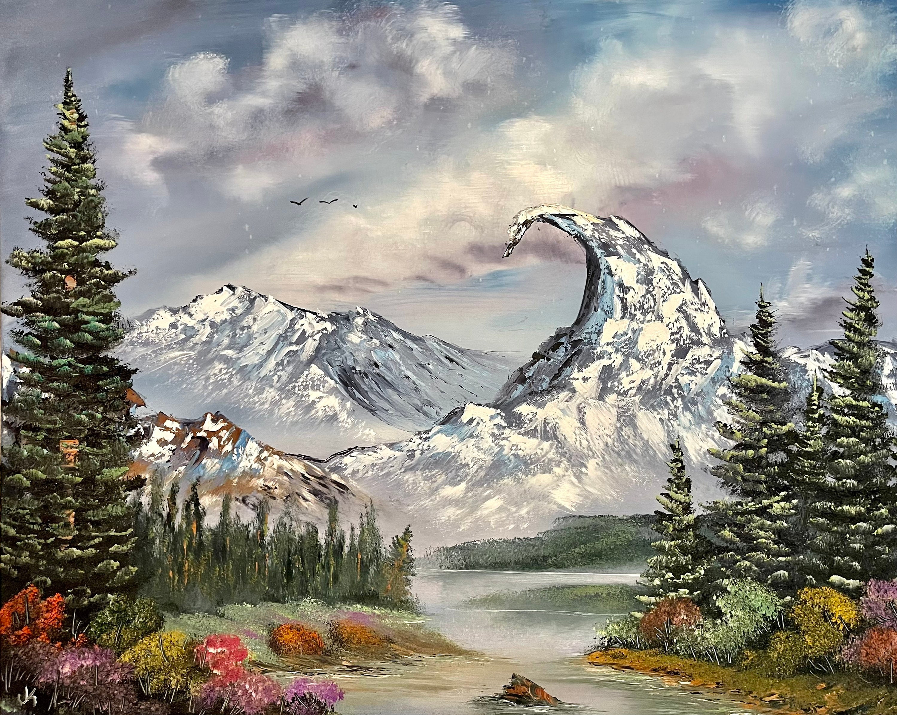 Nomoonart - Bob Ross style Mordor - Lord of the Rings oil on canvas 16”x20”  www..com/shop/NoMoonArt