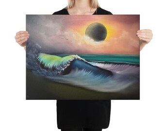 Canvas Print - Limited Edition  - Total Eclipse of the Art - Sunset Eclipse Seascape by PaintWithJosh