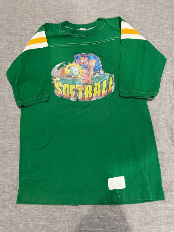 True vintage single stitch 1980s softball raglan … - image 2