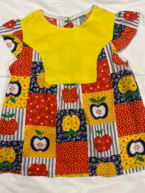 Vintage 1970s handmade patchwork girls smock top … - image 1