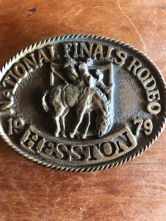 Vintage Hesston Rodeo brass belt buckle c1979