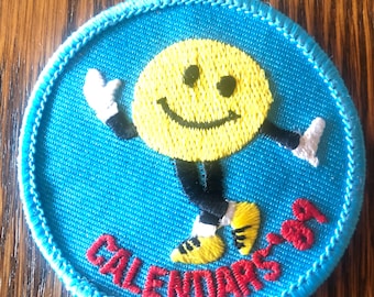 Vintage Girl Scout calendar patch 1989 happy face