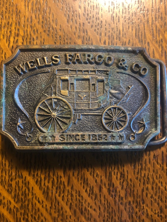 Vintage Wells Fargo Brass Belt Buckle c1987