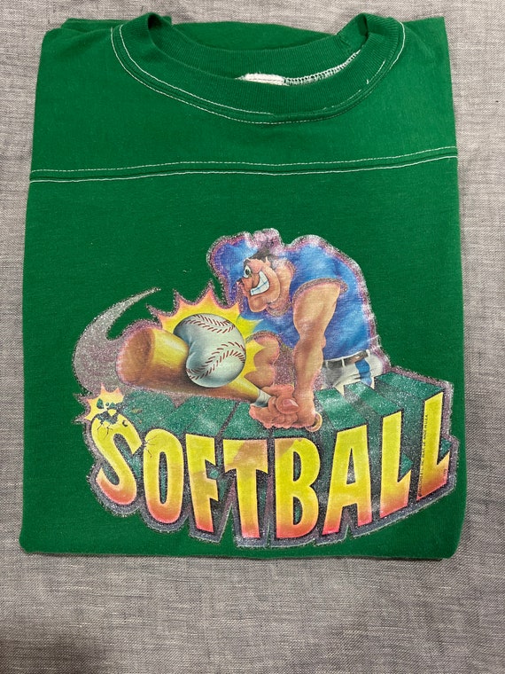 True vintage single stitch 1980s softball raglan … - image 10