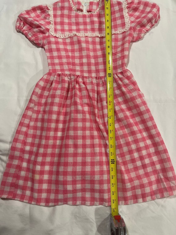 Vintage 1970s girls, pink gingham dress with lace… - image 3