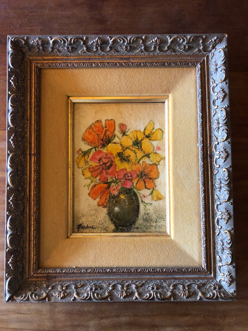 Mid Century Modern Framed Oil Painting by Carmelo Marchese, Poppies in