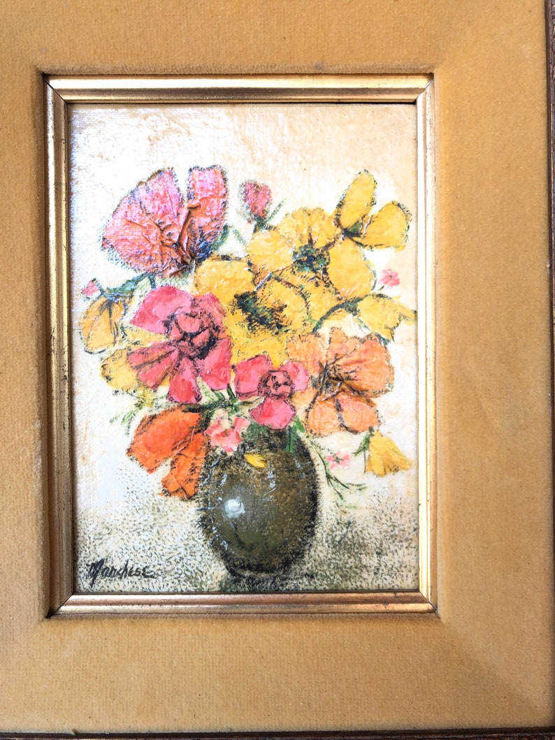 Mid Century Modern Framed Oil Painting by Carmelo Marchese, Poppies in a Vase. Etsy