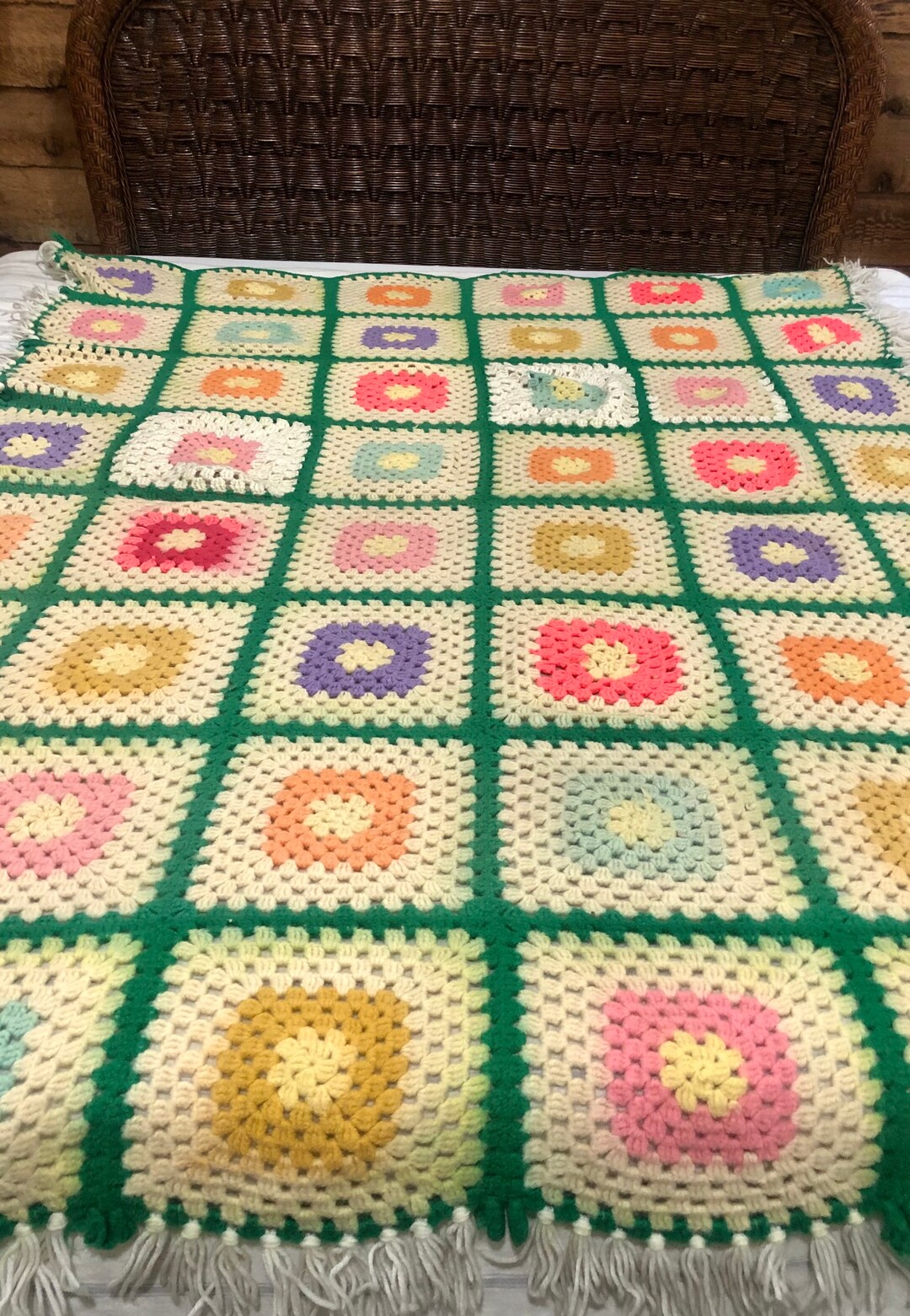 Vintage Granny Square Afghan 60x78 Etsy