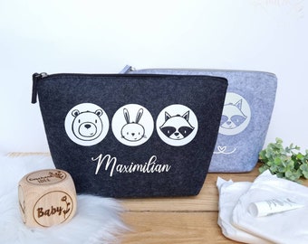 Windeltasche - Wickeltasche - Waldtiere mit Namen personalisierbar