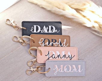Key ring Mom/Dad/Grandma/Grandpa with names made of leather in 4 colours