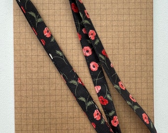 Pink and red Poppy fabric skinny lanyard