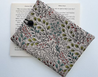 Green and Pink Natural Floral Fabric Book Kindle Sleeve