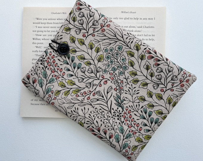 Green and Pink Natural Floral Fabric Book Kindle Sleeve