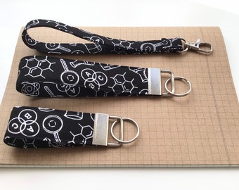 Keyfob or wristlet key chain - Monochrome science fabric