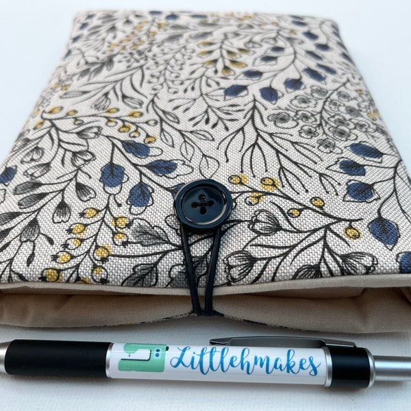 Blue Natural Floral Fabric Book Kindle Sleeve