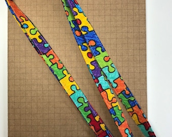 Multicoloured jigsaw fabric lanyard