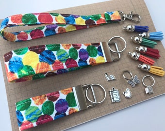 Keyfob or wristlet key chain - Multicoloured BIG spots fabric