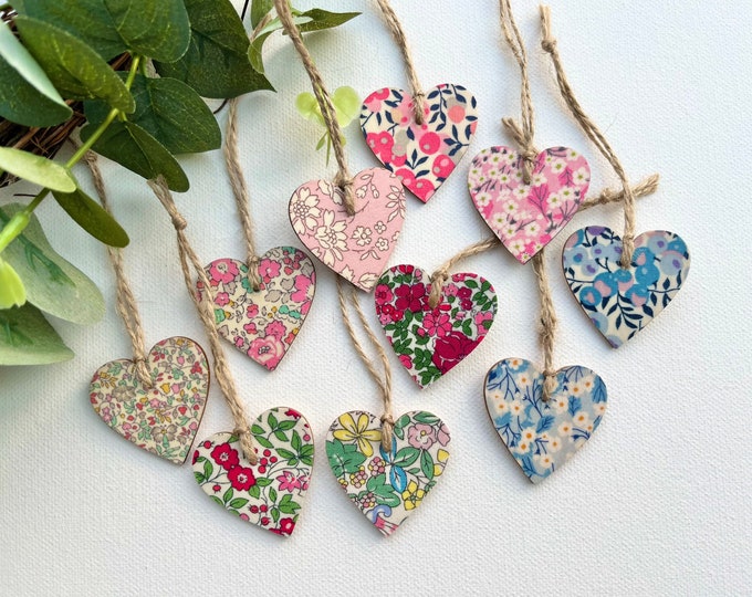 Liberty Tana Lawn Mini Wooden Heart Decoration, Valentines, Love, Wooden Heart Decoration