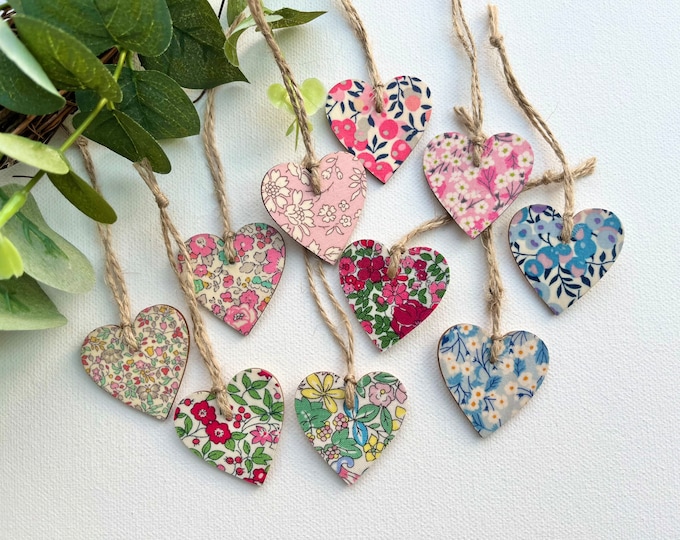 Liberty Tana Lawn Mini Wooden Heart Decoration, Valentines, Love, Wooden Heart Decoration