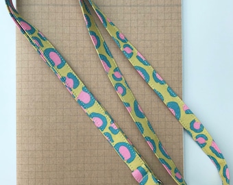 Lime animal print fabric lanyard