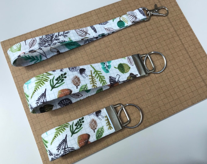 Keyfob or wristlet key chain - Forest floor fabric
