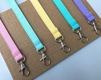 Pastel Pink Lemon Mint Aqua Lavender skinny fabric lanyard